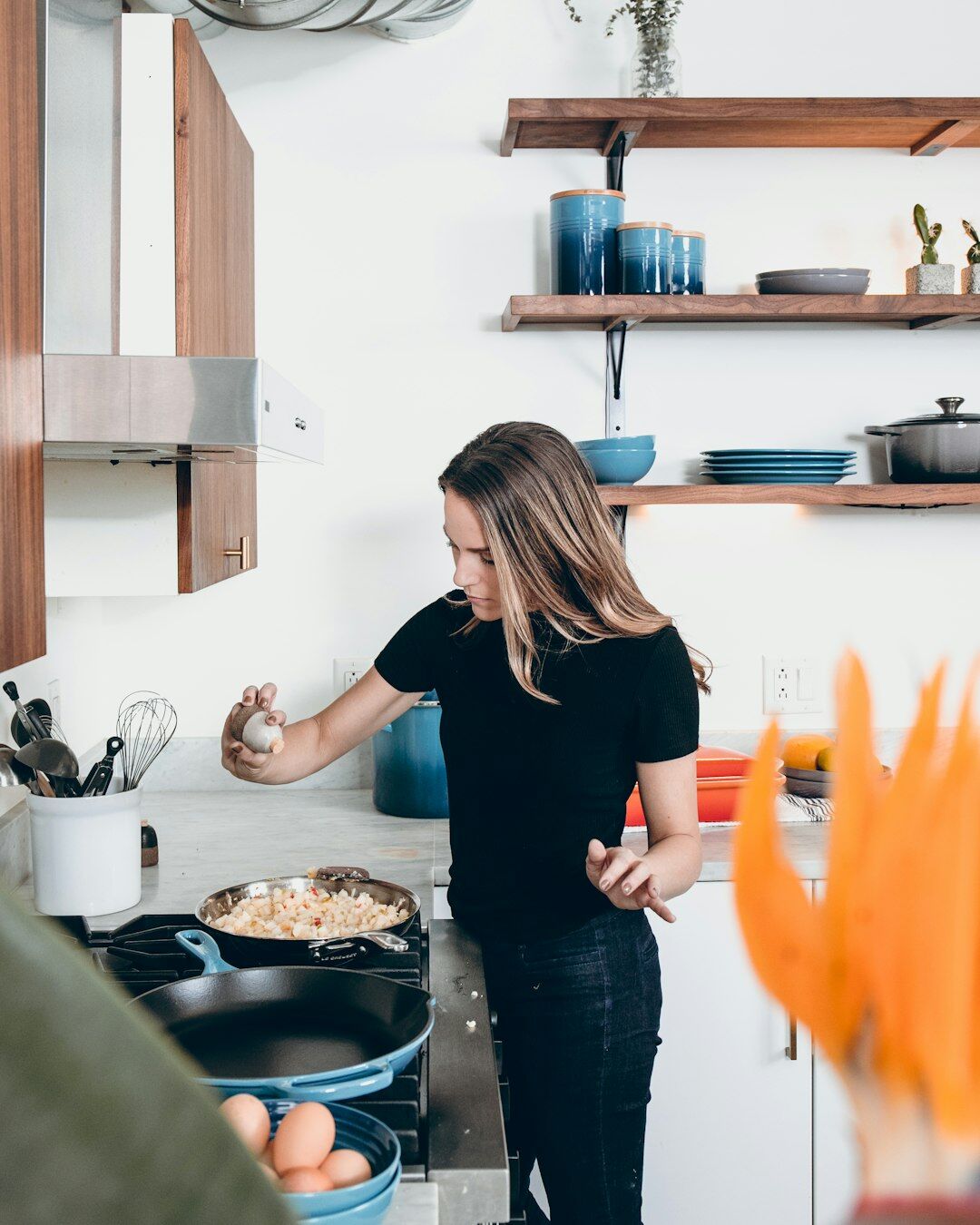 Portrait of a Czech woman home cook and food editor in her kitchen