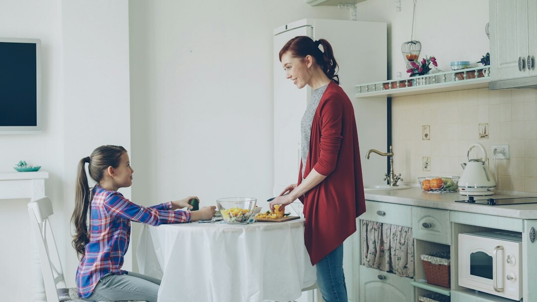 mother cooking with children